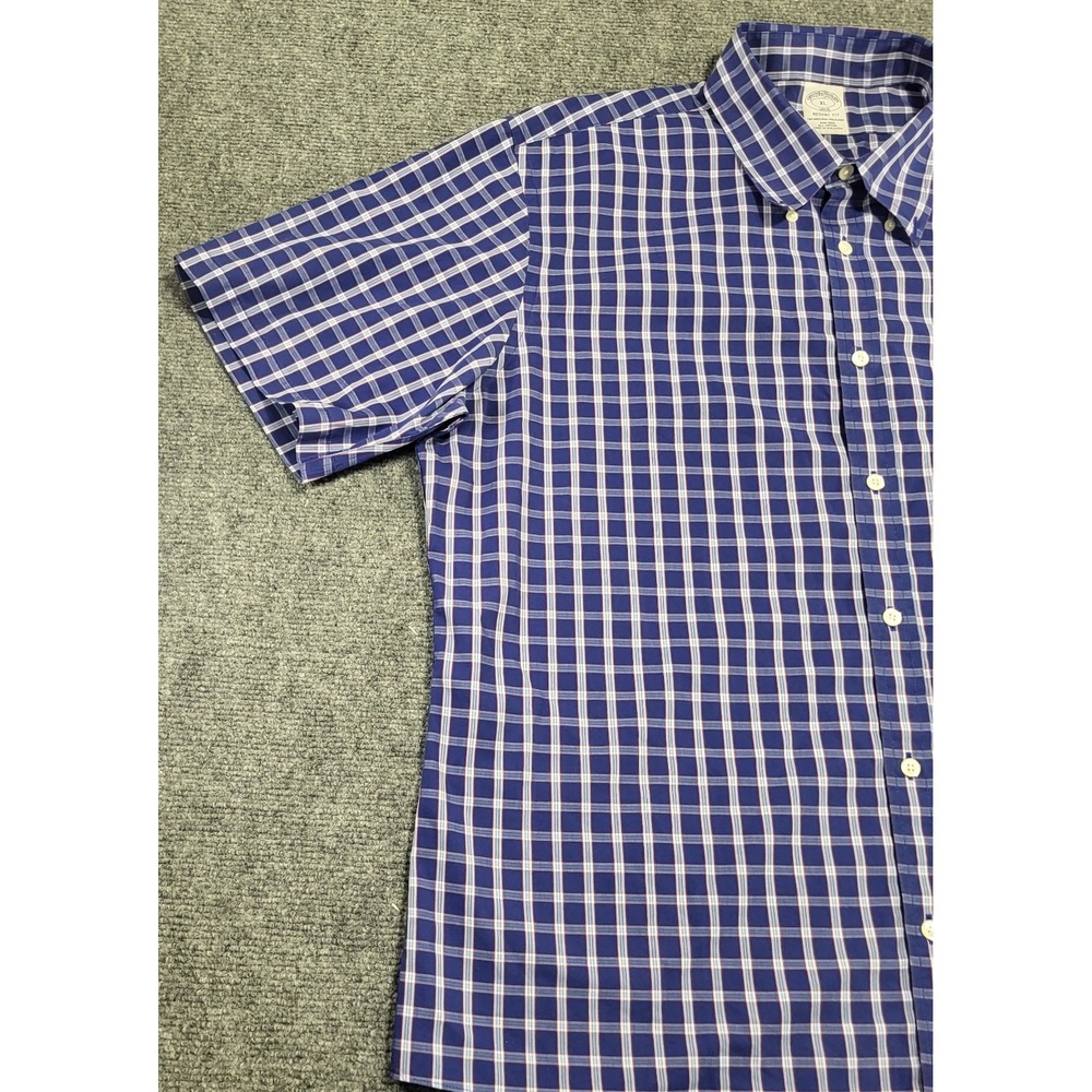 Men's Brooks Brothers Regent Shirt XL Blue Button Down Puckerware Plaid Checker - Picture 3 of 16